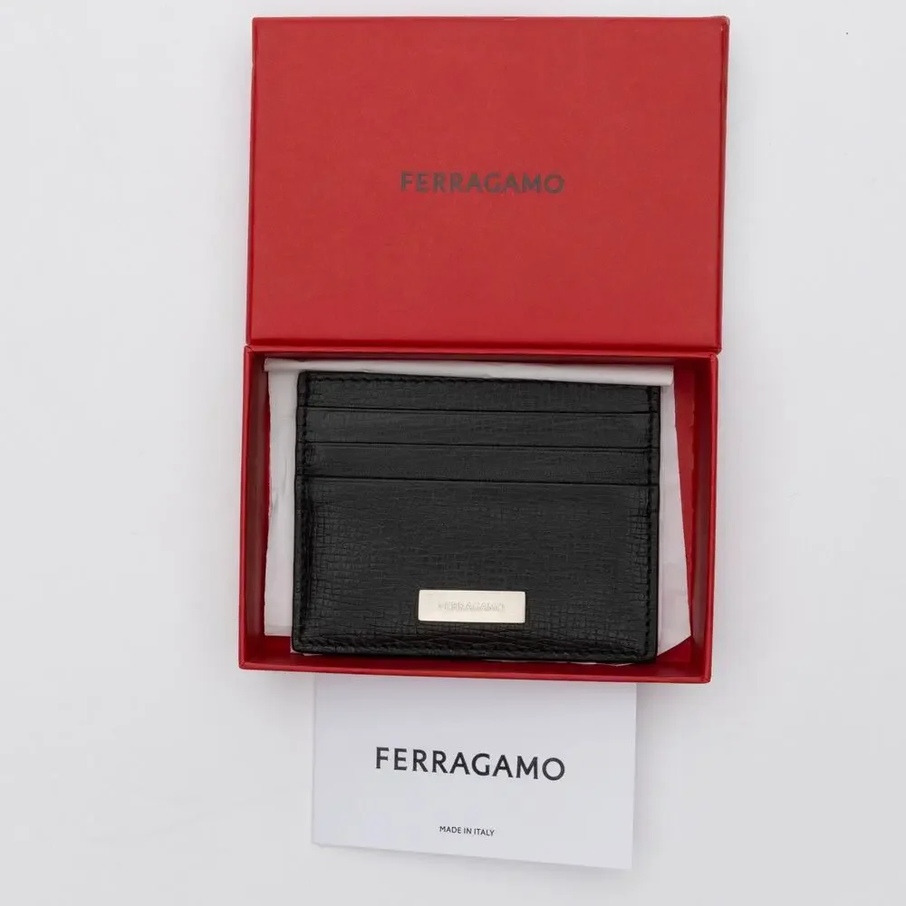 Ferragamo Men New Revival Leather Card Case Black